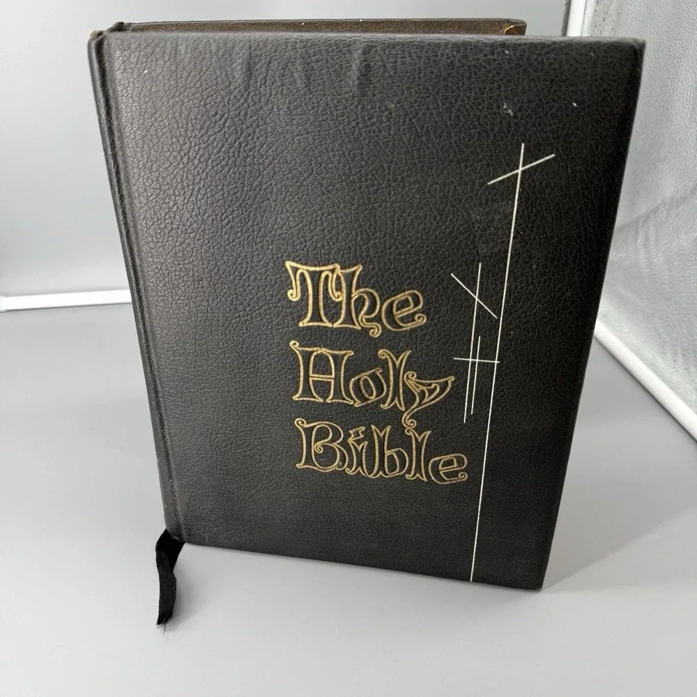 The Holy Bible Golden Rule Edition Vtg Family Bible Large Black Leather Cover‎